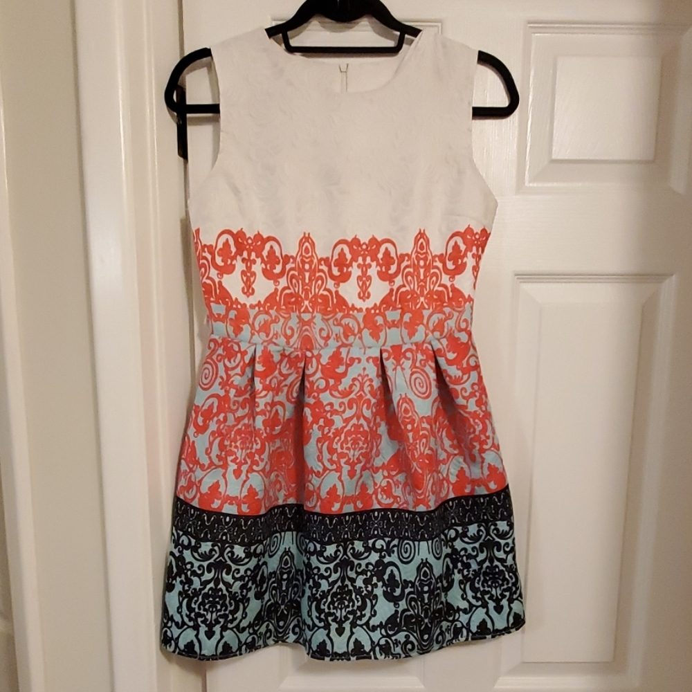 White coral turquoise navy summer dress